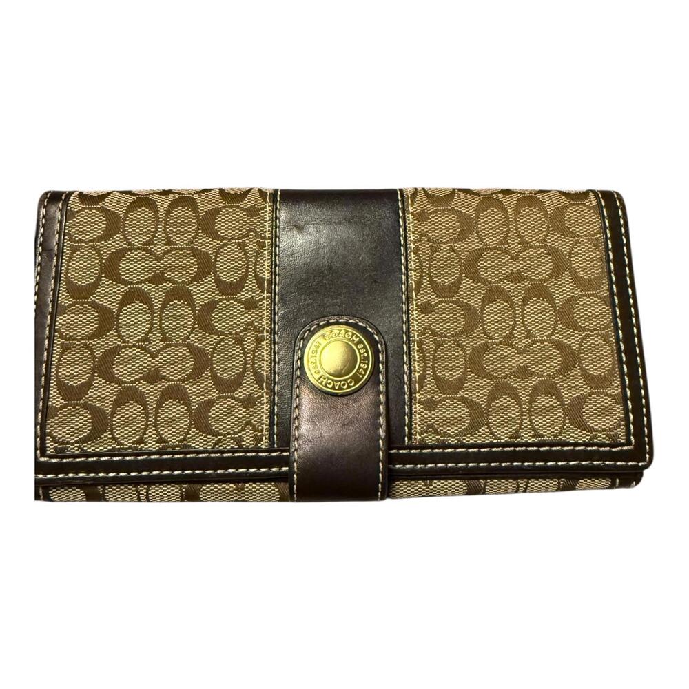 Coach Signature Canvas Checkbook Wallet Brown Leather (circa 2005-2012)
